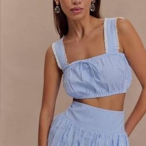 Meshki Blue Stripe Gretel Sleeveless Cotton Crop Top